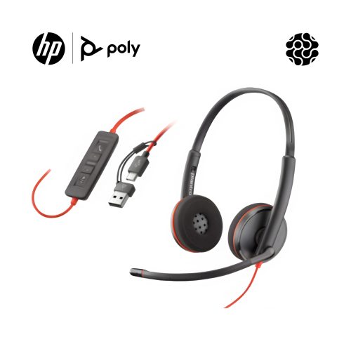 POLY DIADEMA BLACKWIRE 3220 STEREO USB - C HEADSET + USB - C/A ADAPTER